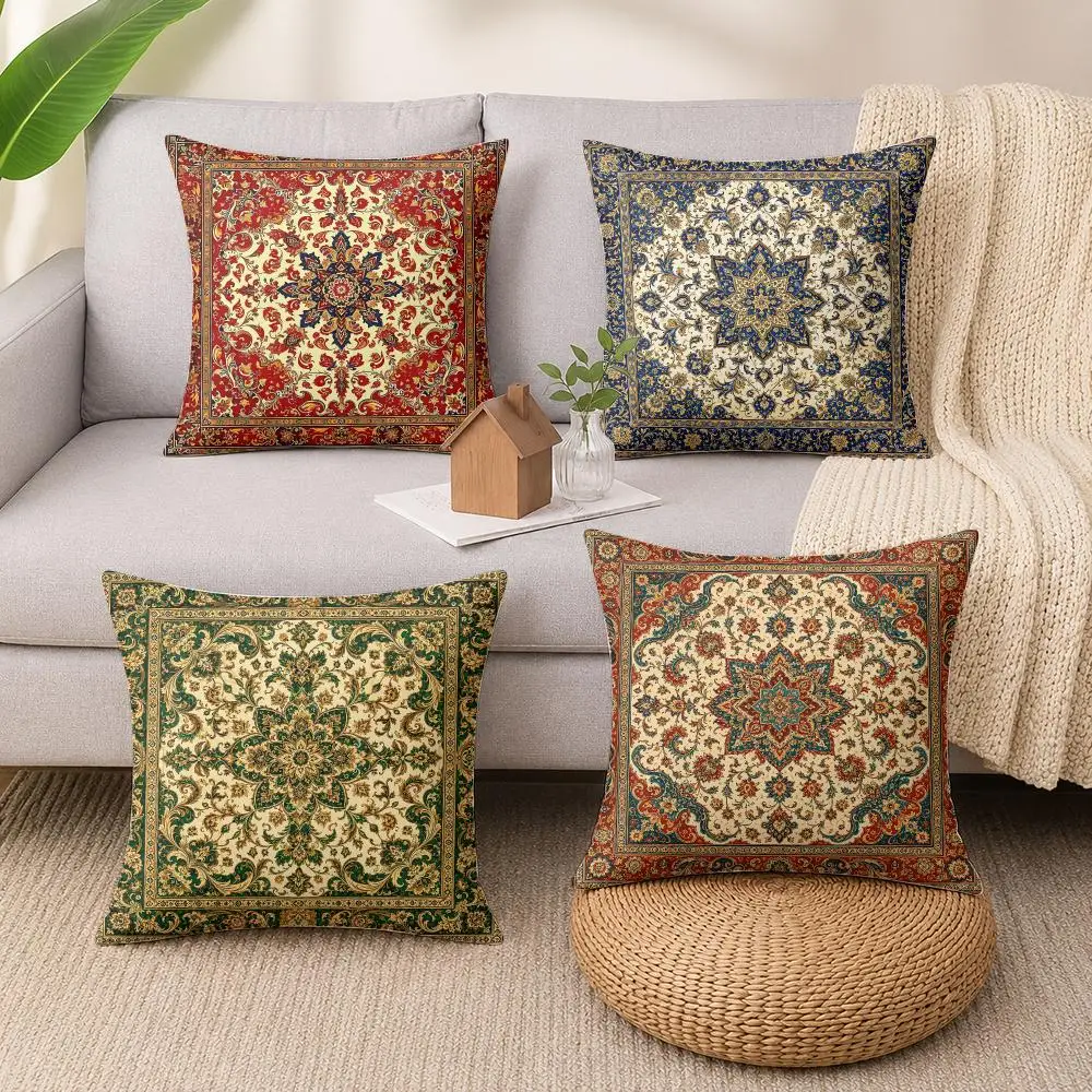 Intricate Retro Bohemian Cushion Cover Luxury Soft Plush Short Fur Cushion Case Warm Cozy Sofa Bed Decorative Home