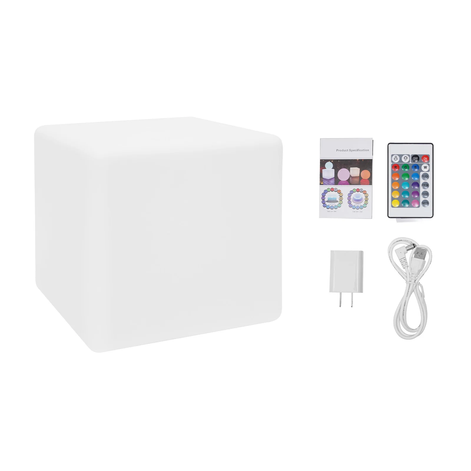 White Square LED Cube Lights RGBW LED Floor Lamp IP54 Waterproof 3W 5V US Plug with Remote Control 16 Colors 4 Light Modes