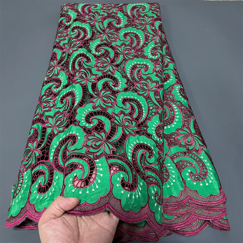 

African Nigerian Latest 2025 Guipure Embroidery Sequins Tulle Lace Fabric High Quality for Sewing Dresses 5Yards ZJ094