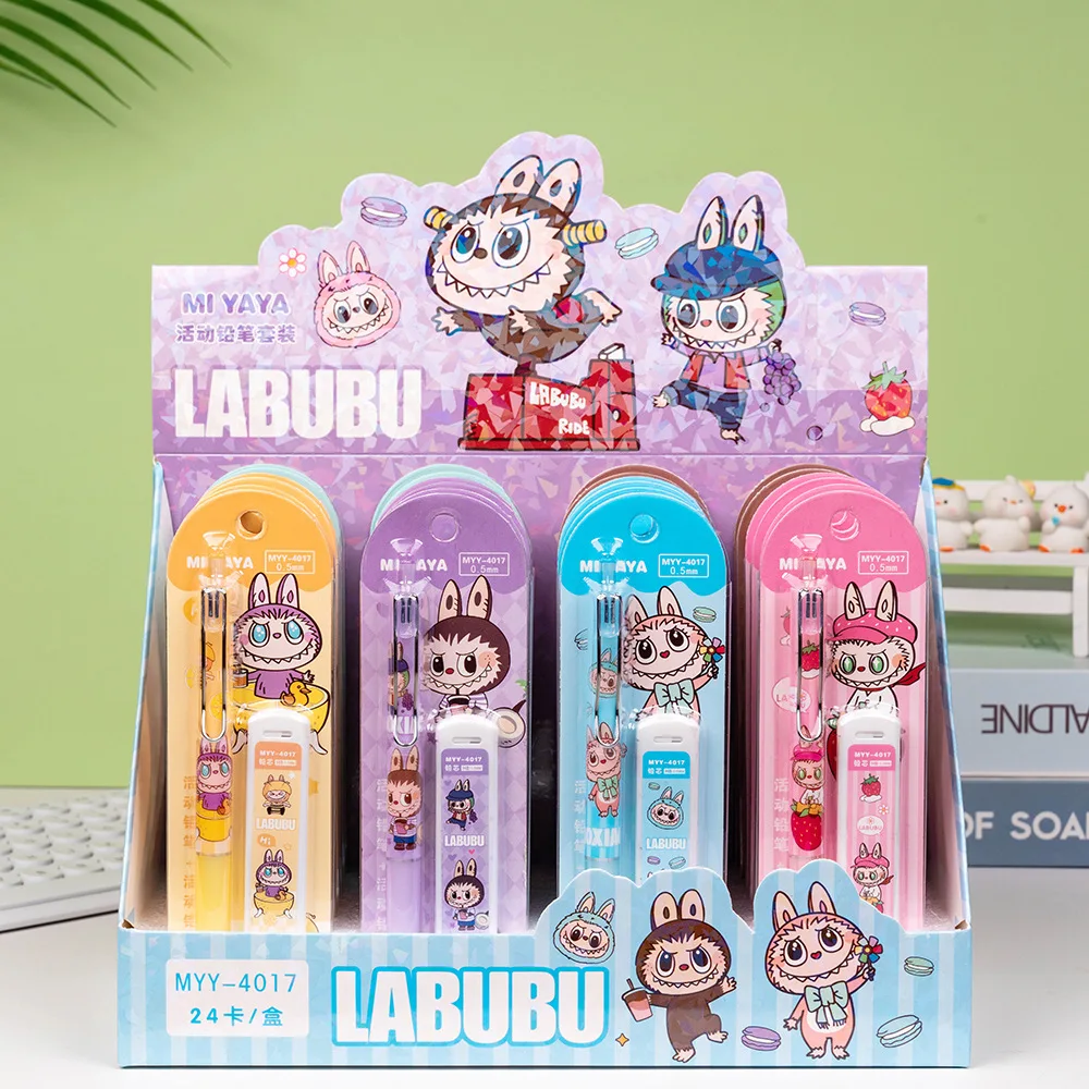 4/24pcs Anime Labubu Mechanical Pencil Set Student Pencil 0.5 Refill Not Easy To Break Lead Stationery Gift