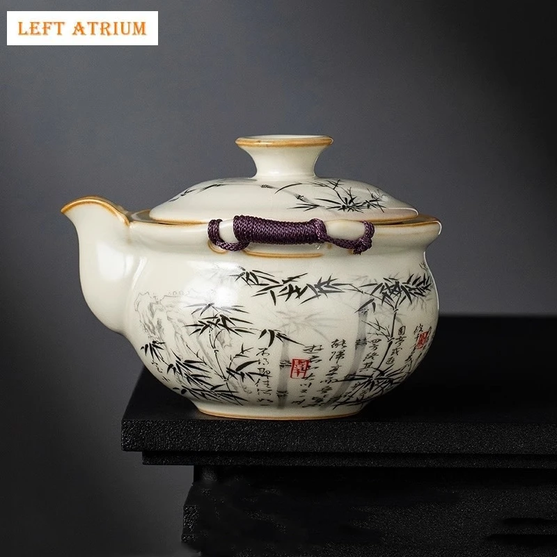 

Bamboo Porcelain Chinese Kettle Ru Yao Handle Teapot Tea Ceremony Set Milk Oolong Tea Tie Guan Yin Jasmine Pink Teaware Type