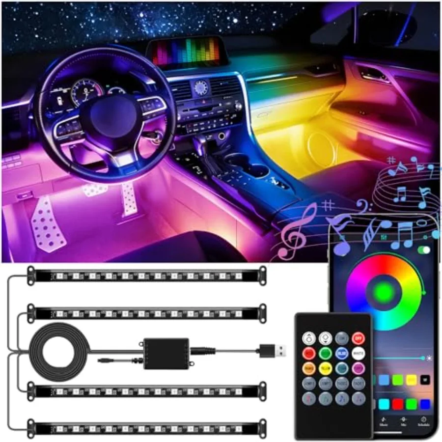 

Interior Car LED Lights, Smart RGB Ambient Lighting with App and Remote Control, Music Sync and DIY Modes, Separate Design LED