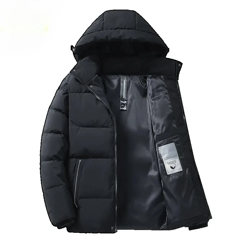 

Men's padded Clothing Autumn Winter Solid Color Windproof Thickened Business Casual Hooded Graphene Thermal Coat Men Down Jacket