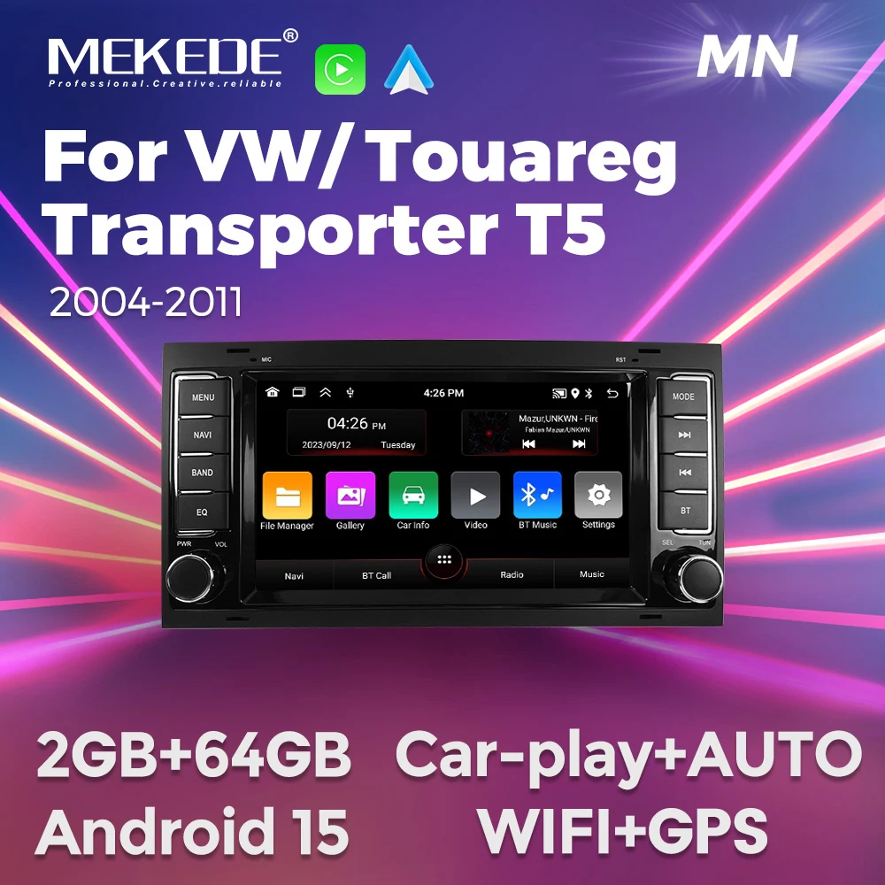Radio para Auto con Pantalla IPS Android 15 para Volkswagen VW Touareg Multivan T5 Transporte 2004-2011, Reproductor Multimedia Central con GPS y Carplay