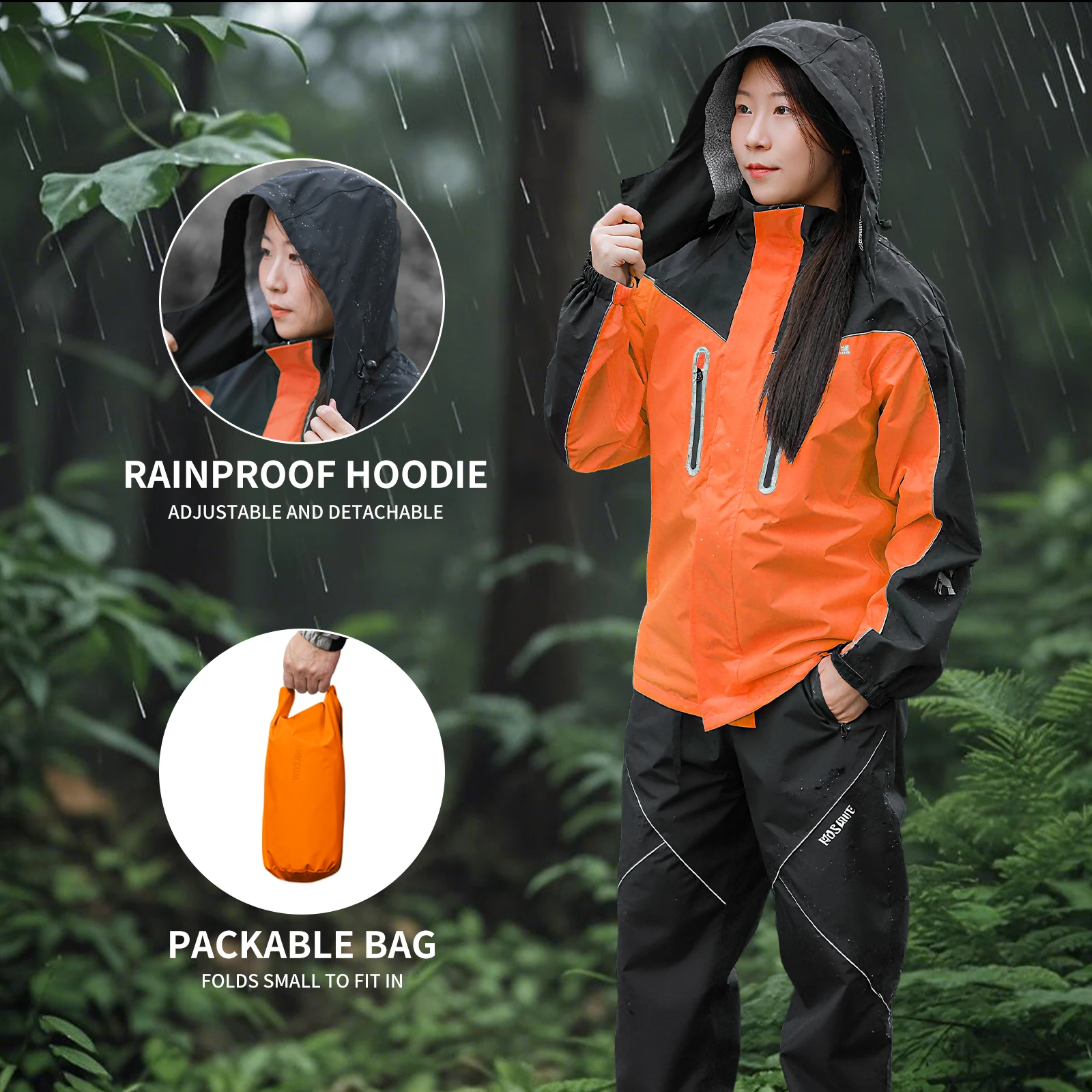 WOSAWE Impermeabile da moto Giacca antipioggia Pantaloni da uomo Tuta divisa Pioggia impermeabile riflettente impermeabile per la guida all'aperto