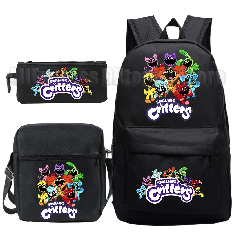 Smiling Critters Backpack 3Pcs Set Mochila Boys Girls Anime School Bags Men Women Travel Knapsack Teens Backpack Gift Mochila