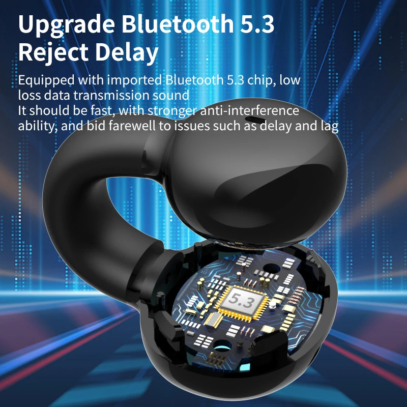 Wireless Bluetooth Earphones Single Ear Bone Conduction Earphones Clip Ear Music Noise Cancelling HD Call Sports Gaming Earphone
