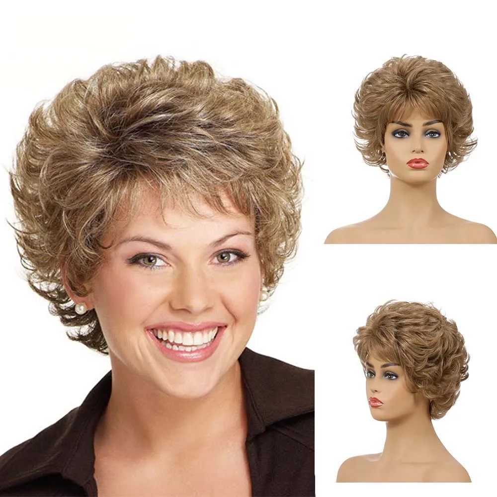 Ladies Short Nature Blonde Synthetic Wig Pixie Cut Wig With Bang For Women Daily Party Use Heat Resistant Fiber