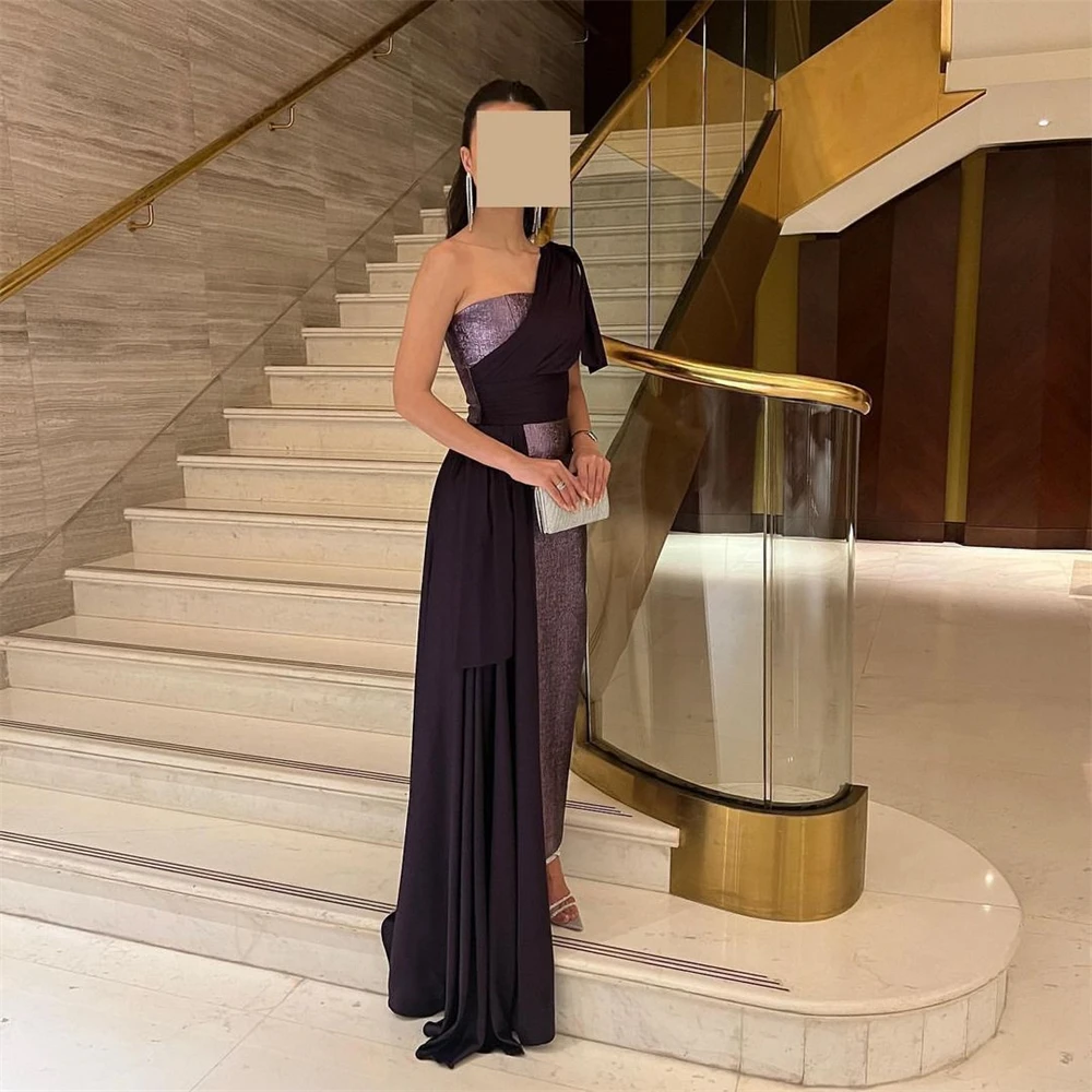 Asymmetrical One-Shoulder Prom Dress Fashion Customized Floor Length Pageant Dresses Short Sleeve Ruched Formal Evening Gowns