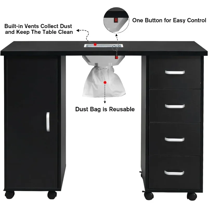 Nail Technician,Nail Tech Desk Vanity Table with Single Door,4 Drawers and Dust Collector,Makeup Nail Organizers