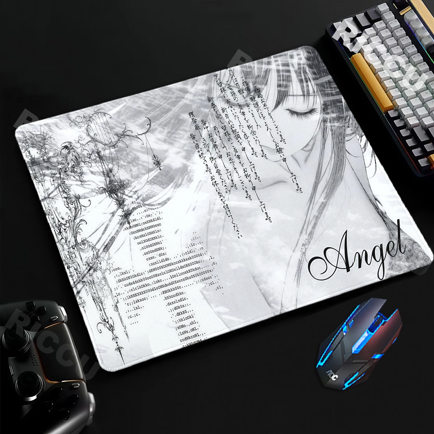 Anime Aesthetics Black White Mouse Pad E-Sports Anti-slip Rubber Mousepad Gaming Desk Mat Laptop Small Deskpad PC Table Decort