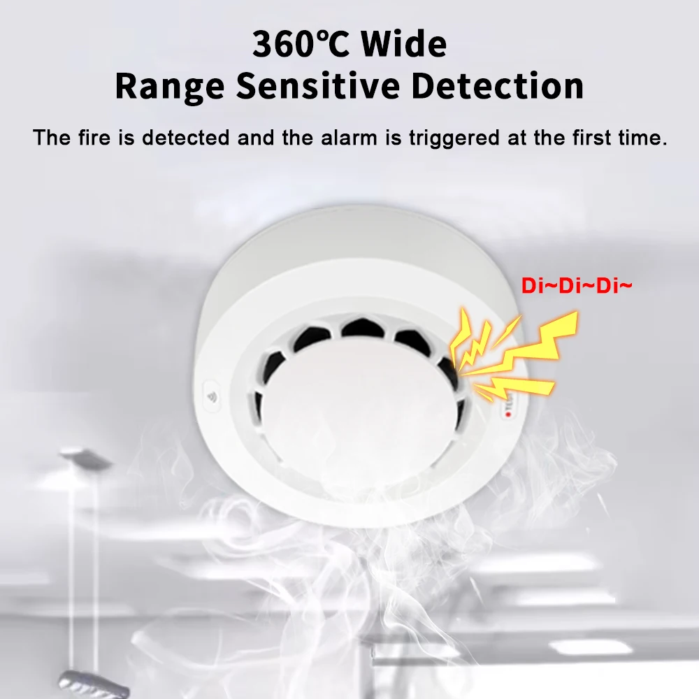 Tuya WiFi Smoke Alarm Fire Protection Smoke Detector 80dB Smokehouse Combination Fire Alarm Home Security System Firefighters