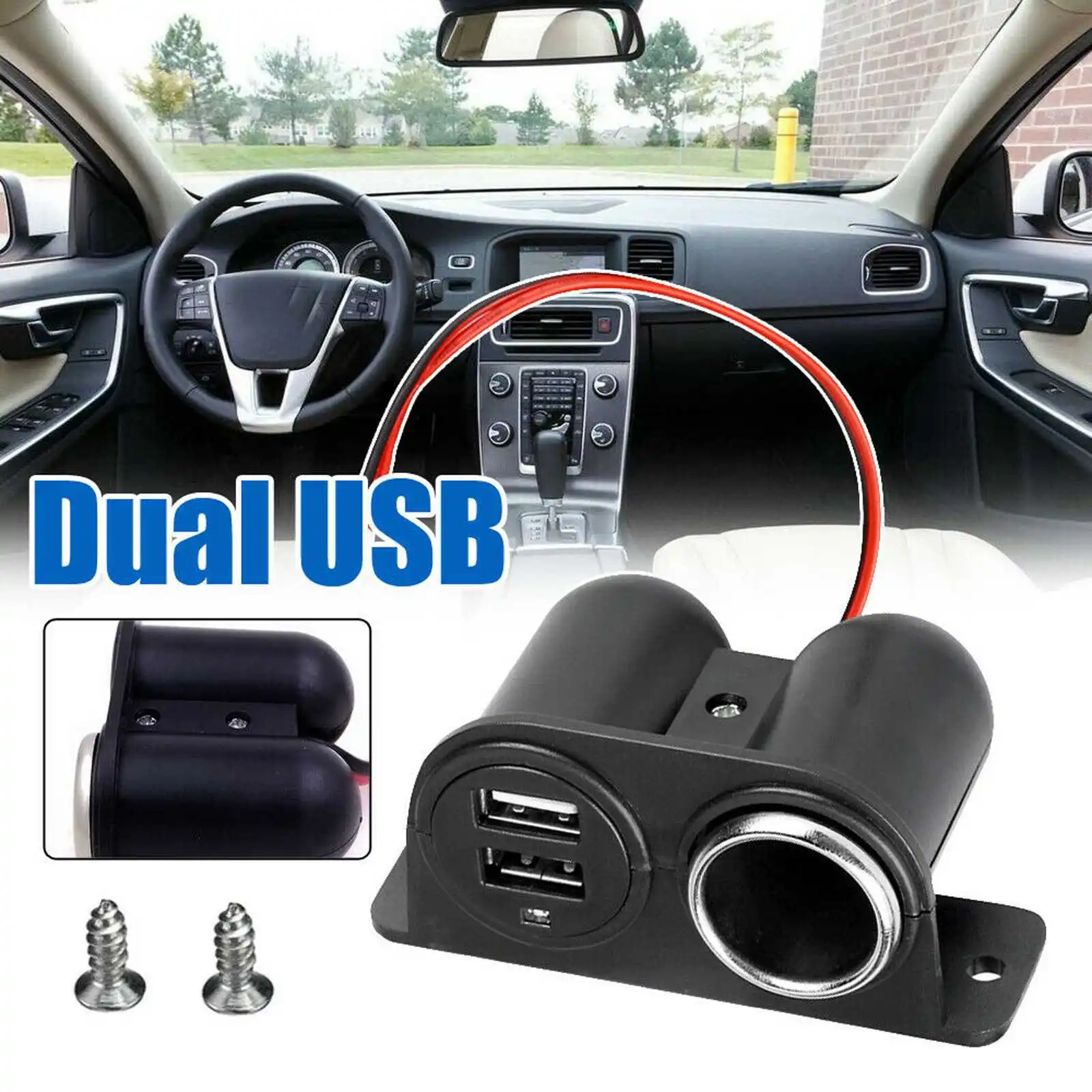 Black Car Cigarette Lighter Auxiliary USB Dual Power Outlet DC 12V Socket Plug Adapter Car Accessories