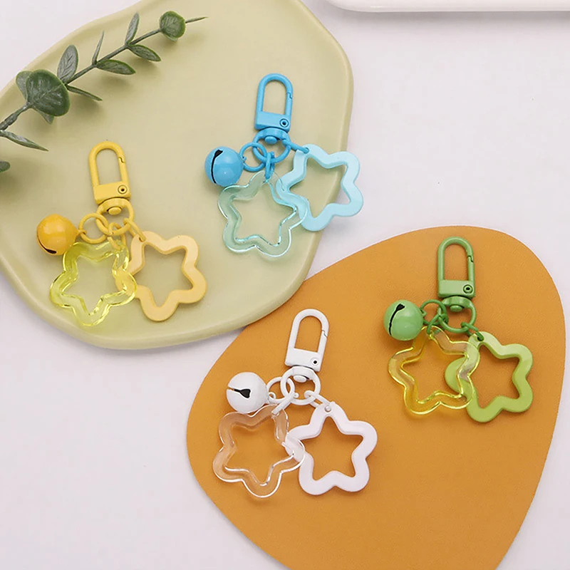 Five-pointed Star Bell Pendant Keychain Elegant Candy Color Bag Keyring Jewelry For Women Girl Car Hanging Trinket Key Holder