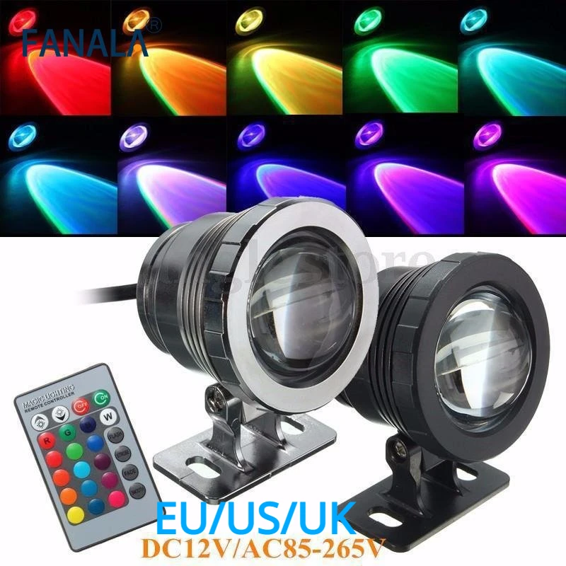 

EU US RGB Pool Lights Underwater Light Colorful Remote Control Lamp AC DC 12V 220V Landscape 10W Spotlight Swimming Pools Bulbs