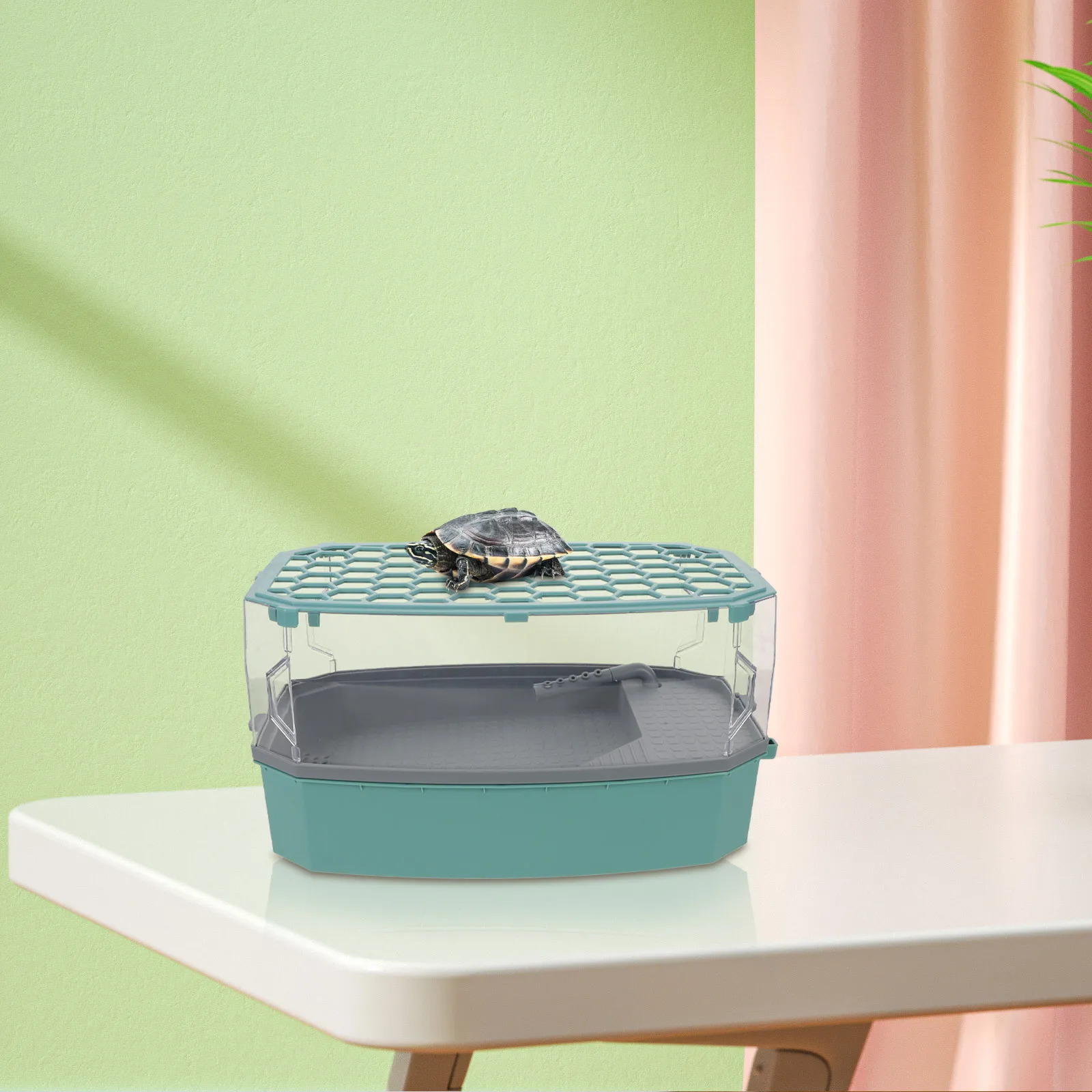 Ecological Turtle Tank Plastic Terrarium With Basking Platform Escape Proof Lid Small Aquarium For Turtles Pet