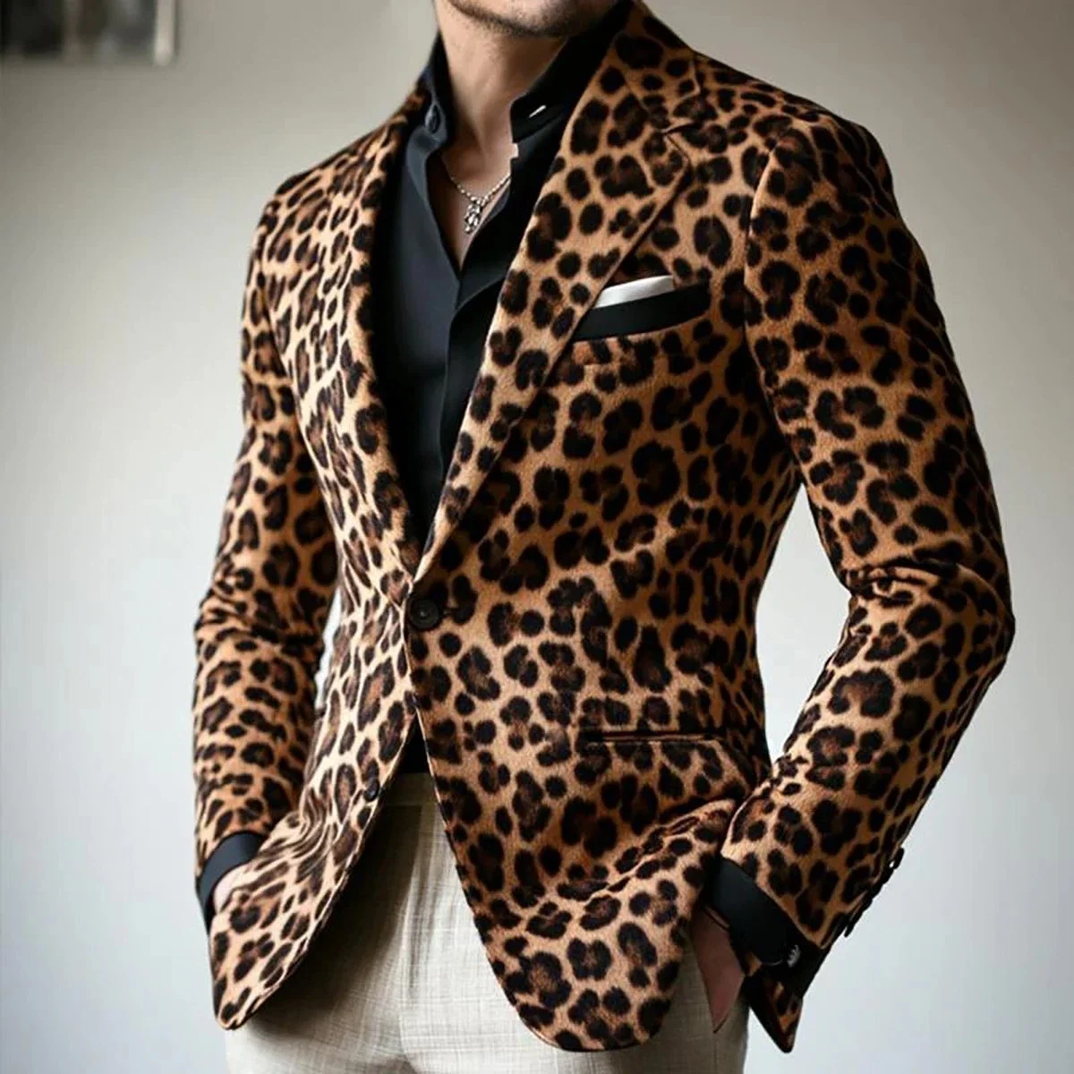Men Leopard Print Blazer Single Button Peak Lapel Slim Fit Fashion Tuxedo Jacket Wedding Party Nightclub Prom Stage Customized