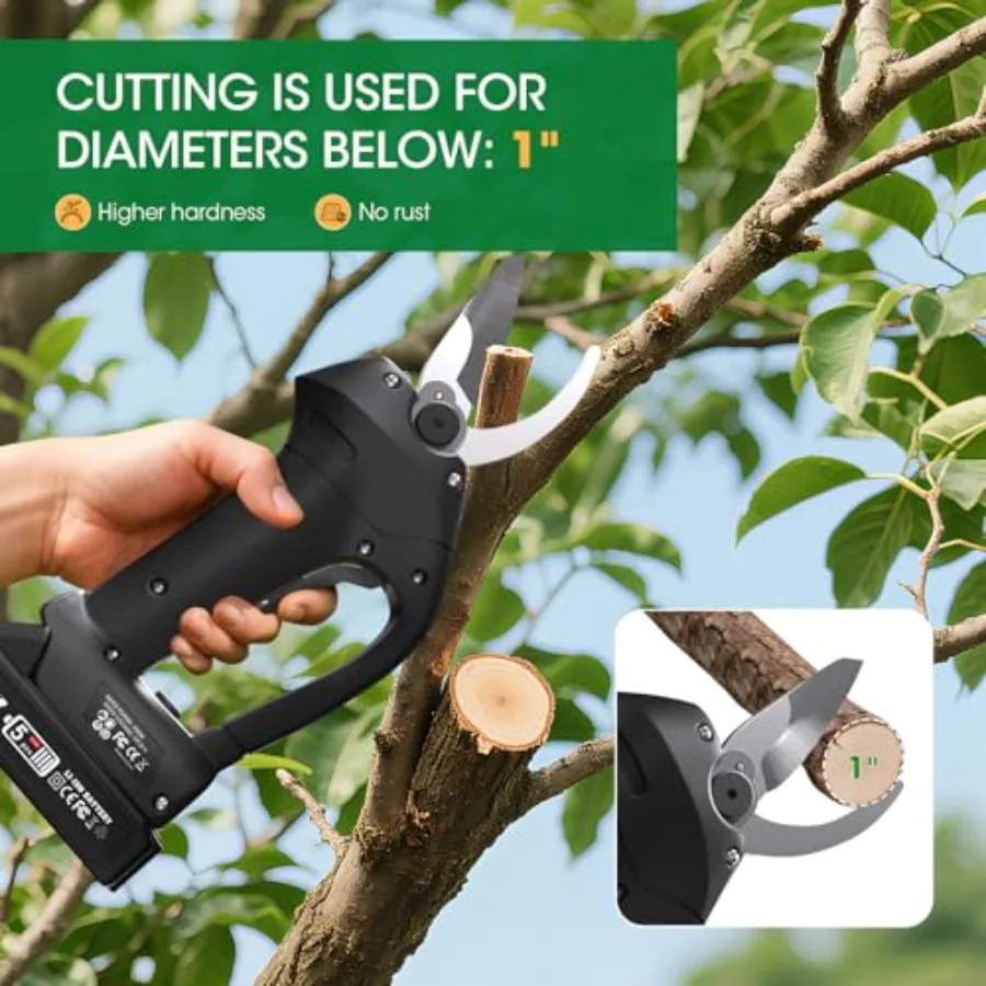 Electric Pruning Shears for Gardening, Portable Cordl Electric Pruner Suitable and Adjustable Cutting Diameter 1 Inch for Garde