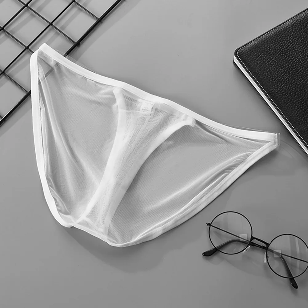 Stylish Men\'s Mesh Panties Sexy Breathable Briefs Low Waist G String Underwear Add an Alluring Touch White/Black