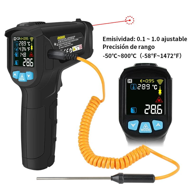 MESTEK -50-800 stopni cyfrowy termometr na podczerwień miernik wilgotności Thermometro higrometr temperatura pistolet laserowy pirometr