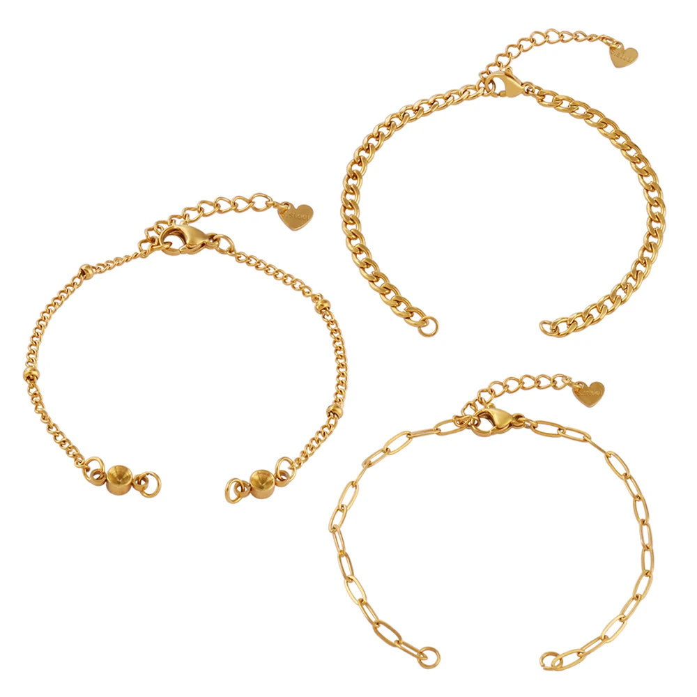 Base de pulsera de cadena de eslabones de acero inoxidable, 3 uds., para hacer joyería DIY, pulseras chapadas en oro de 18K, accesorios de joyería