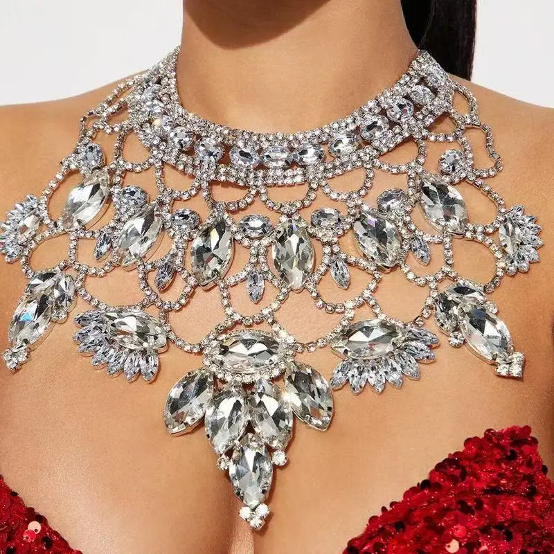 Bohemian Multilayer Rhinestone Water Drop Pendant Choker Necklace Collar Jewelry for Girl Luxury Crystal Clavicle Chain Necklace