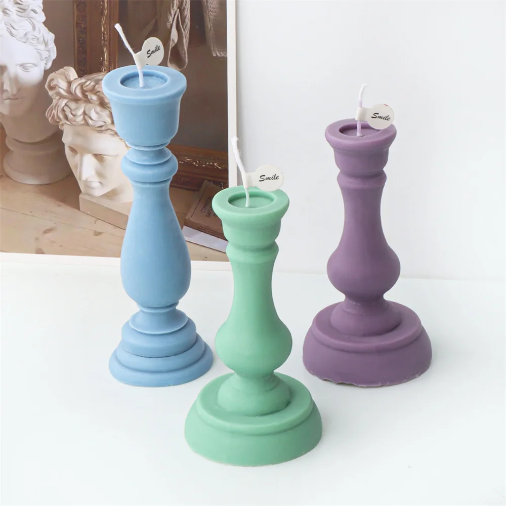 Retro Candlestick Silicone Candle Mold European Columnar Aromatic Candle Holder Soap Resin Mold Gifts Craft Supplie Home Decor