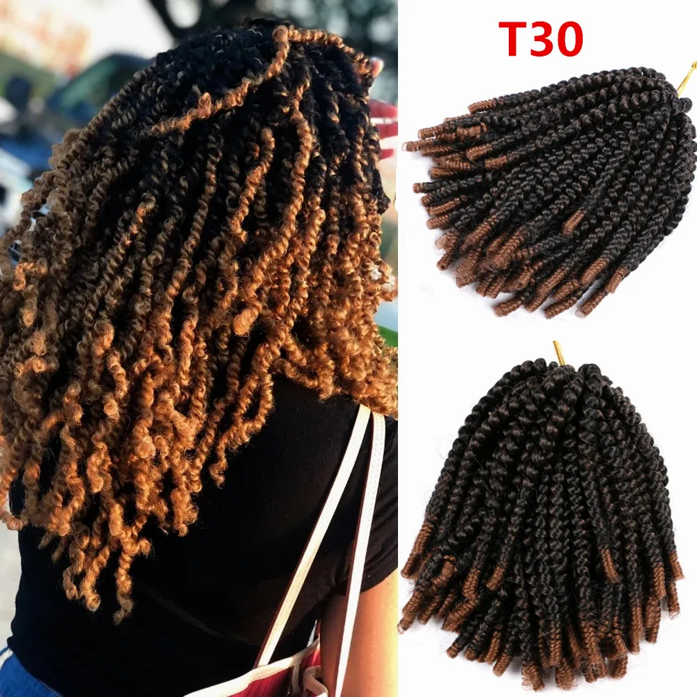 8Inch Spring Twist Crochet Hair Synthetic Ombre Twist Braids 30 Roots Afro Fluffy Braiding Extensions Hair