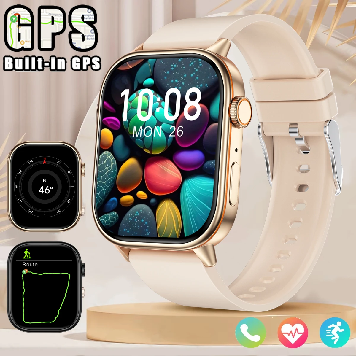 

2025 оригинальные новые встроенные GPS мужские и женские умные часы 2,01 дюйма с большим экраном AI Voice Bluetooth вызов спортивный монитор здоровья умные часы