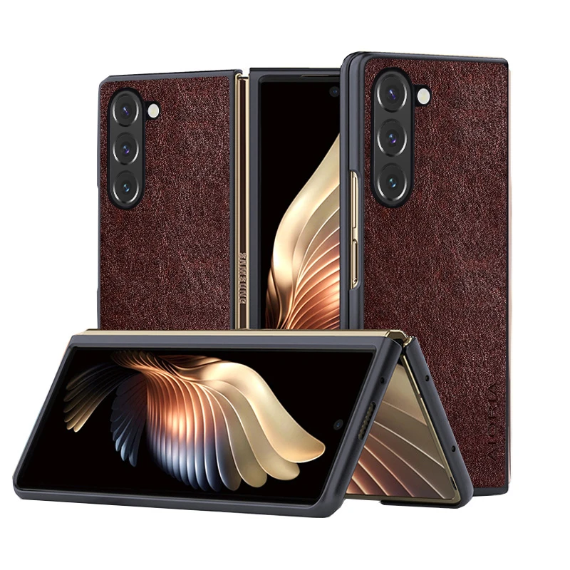 Luxury PU leather Case for Samsung Galaxy Z Fold5 Fold4 Fold3 5G Business solid color design phone cover Soft TPU&Hard PC