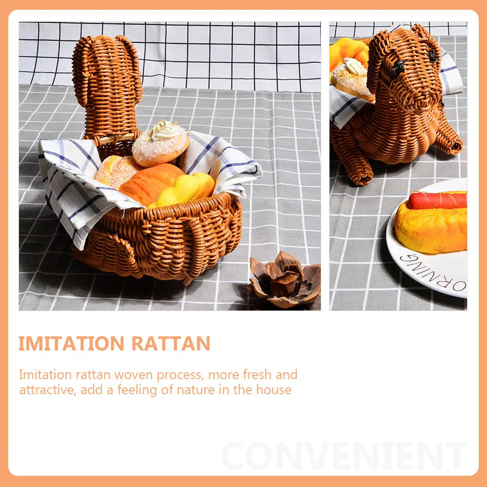 

Imitation Rattan Dog Shaped Basket Woven Storage for Snacks Fruits Bread Home Decor Empty Gift Baskets Rustic Style