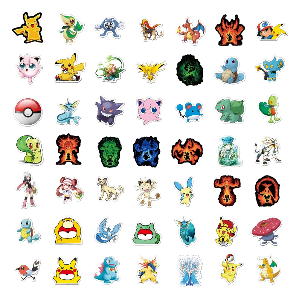 100 peças adesivos pokémon pikachu-decorações impermeáveis, removíveis e reutilizáveis para telefones celulares, laptops, skates, notebook