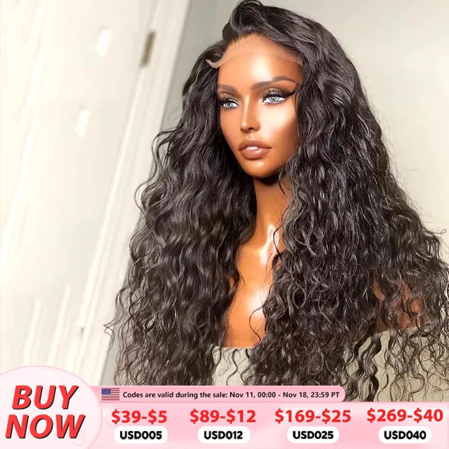 38 Inch Deep Wave HD Lace Frontal Natural Human Hair Wig 13x4 13x6 Brazilian Water Wavy Curly Transparent Lace Wigs 200 Density