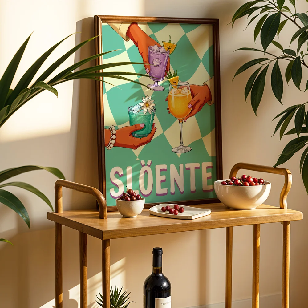 Vintage Toasting Cocktails Canvas Wall Art,2D Printed Poster,Vintage Wall Decor For Dining Bar Living Room Kitchen,Aesthetic Hom