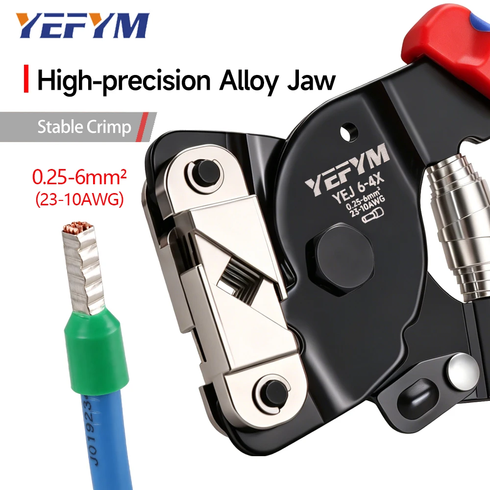 Mini Ferrule Terminal Crimping Pliers YEJ 6-4X 6.61 inch Compact Crimper for 0.25-6mm² (23-10AWG) Electrical Wire Ferrules Tools