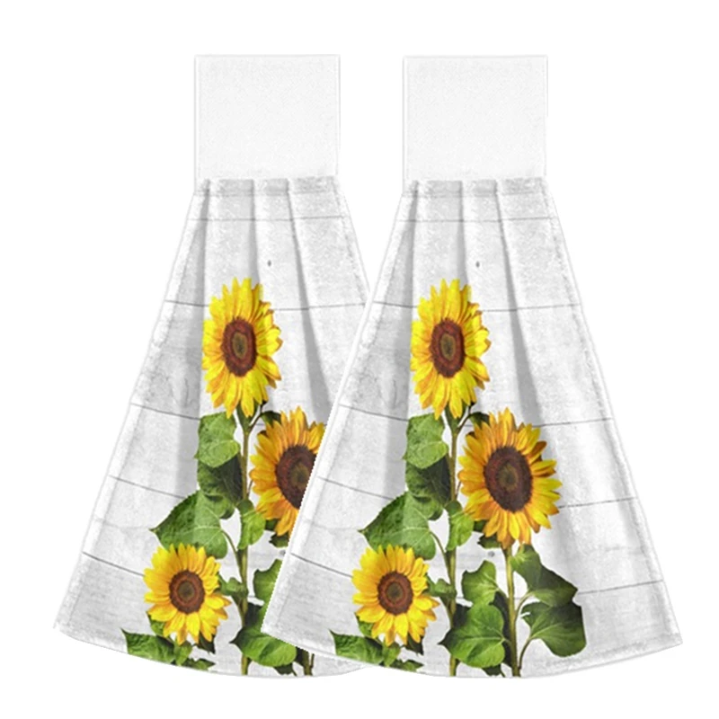 Hanging, Hand Towel, Double-Sided Absorbent Towel, Sunflower Print, Lint-Free Hand Towel, Bathroom Square Towel