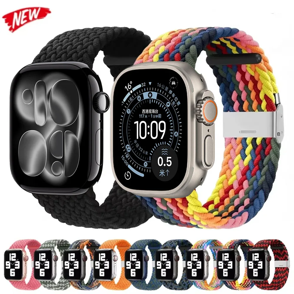 

Nylon Braided Strap For Apple Watch Ultra 49mm Sports Breathable Comfortable Bracelet Correa iwatch Series 11 10 9 8 7 6 5 4 SE