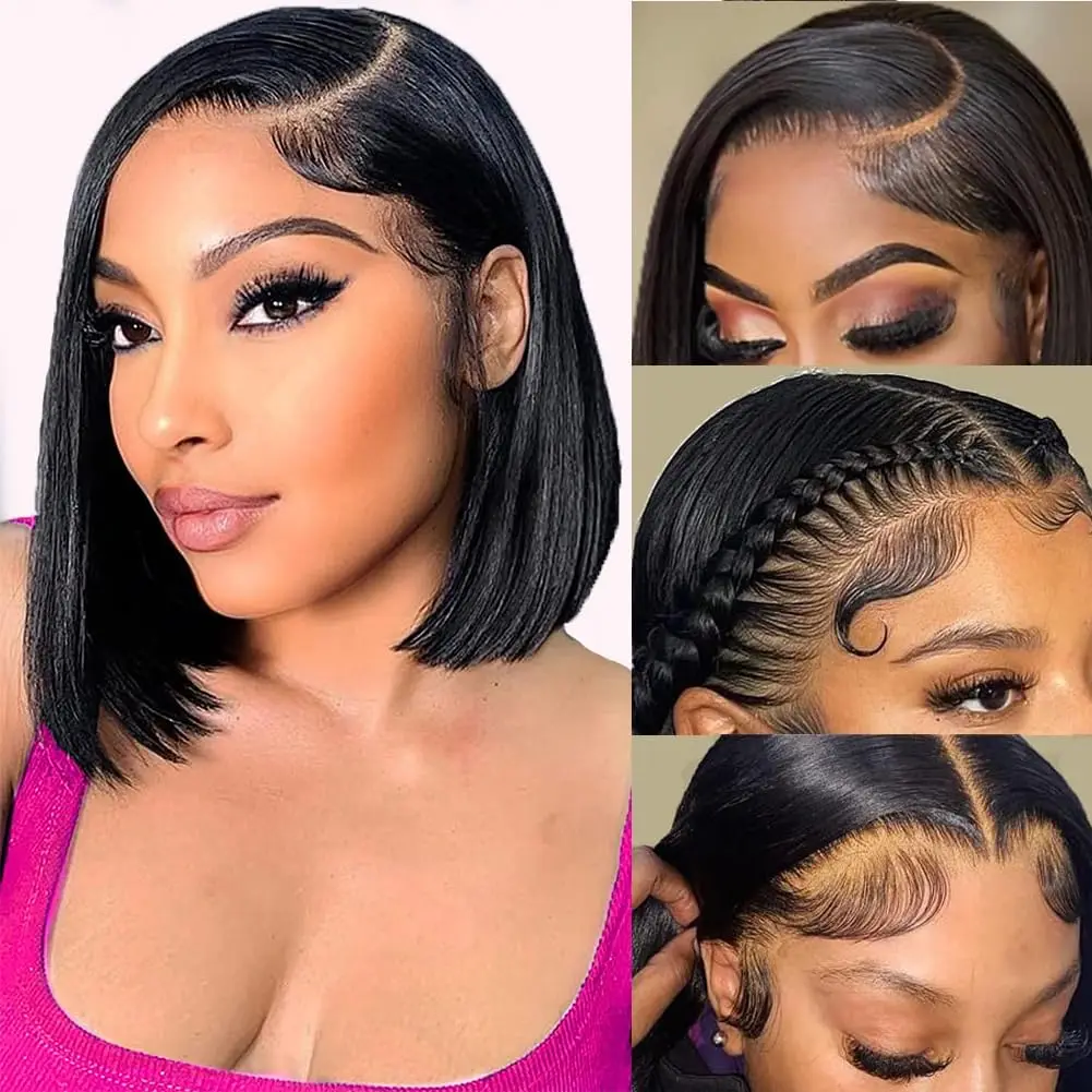 Wear go gluessless Straight Short Bob 13x4 Lace Frontal Wig Pre Bleached Knots Bone Straight 4x4 Lace Closure Human Hair Wigs