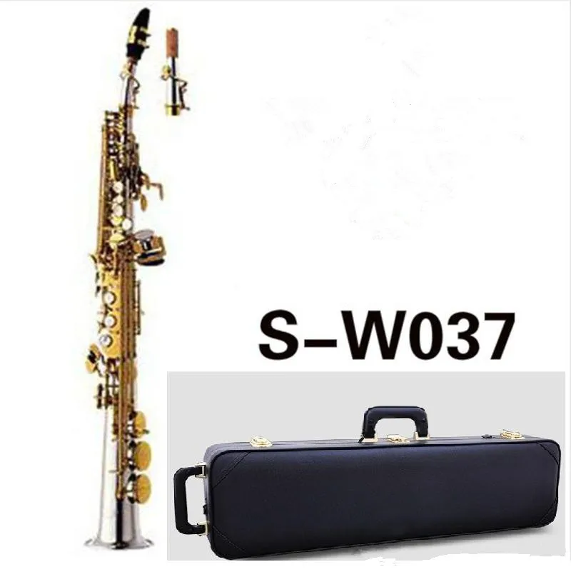 New SS-W037 Bb Flat Soprano Saxophone Musical Instruments Sax Brass Nickel Silver Plated With Case Professional