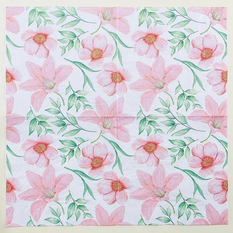 Printed Napkins Restaurant Desktop Table Setting Paper Placemats Pink Flower Pattern Coloured Paper Napkins 10/20pcs/Pac 2-Ply