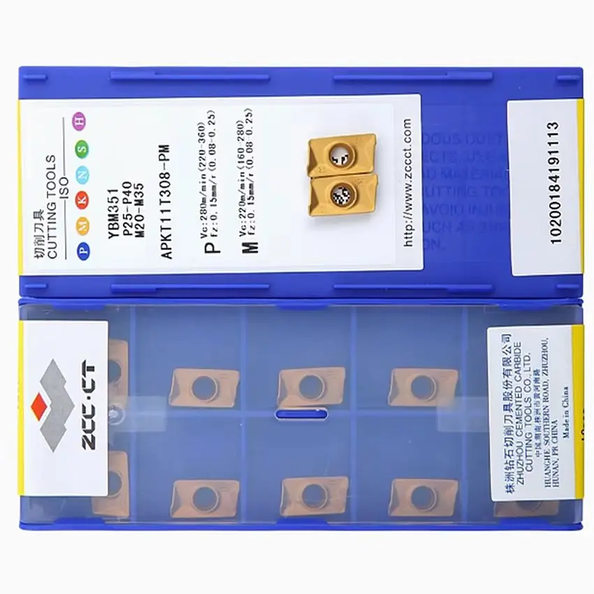 

APKT11T308-PM YBM351/APKT11T308-PM YBM251/APKT11T308-PM YBC301 ZCC.CT APKT11T308 CNC carbide inserts Milling inserts 10pcs/box