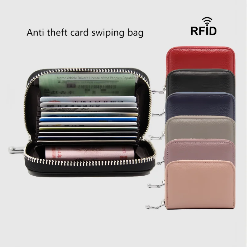 

VGOOCI Genuine Leather Zipper Card Holder Multi-Slot RFID Anti-Theft Wallet Woman wallet leather genuine luxury free shiping
