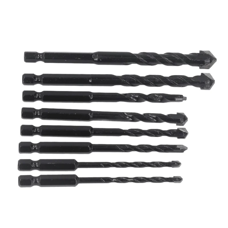 

8Pcs Masonry Drill Bit Cemented Carbide 6.35mm Hex Shank Black Set Kit For Tile Concrete