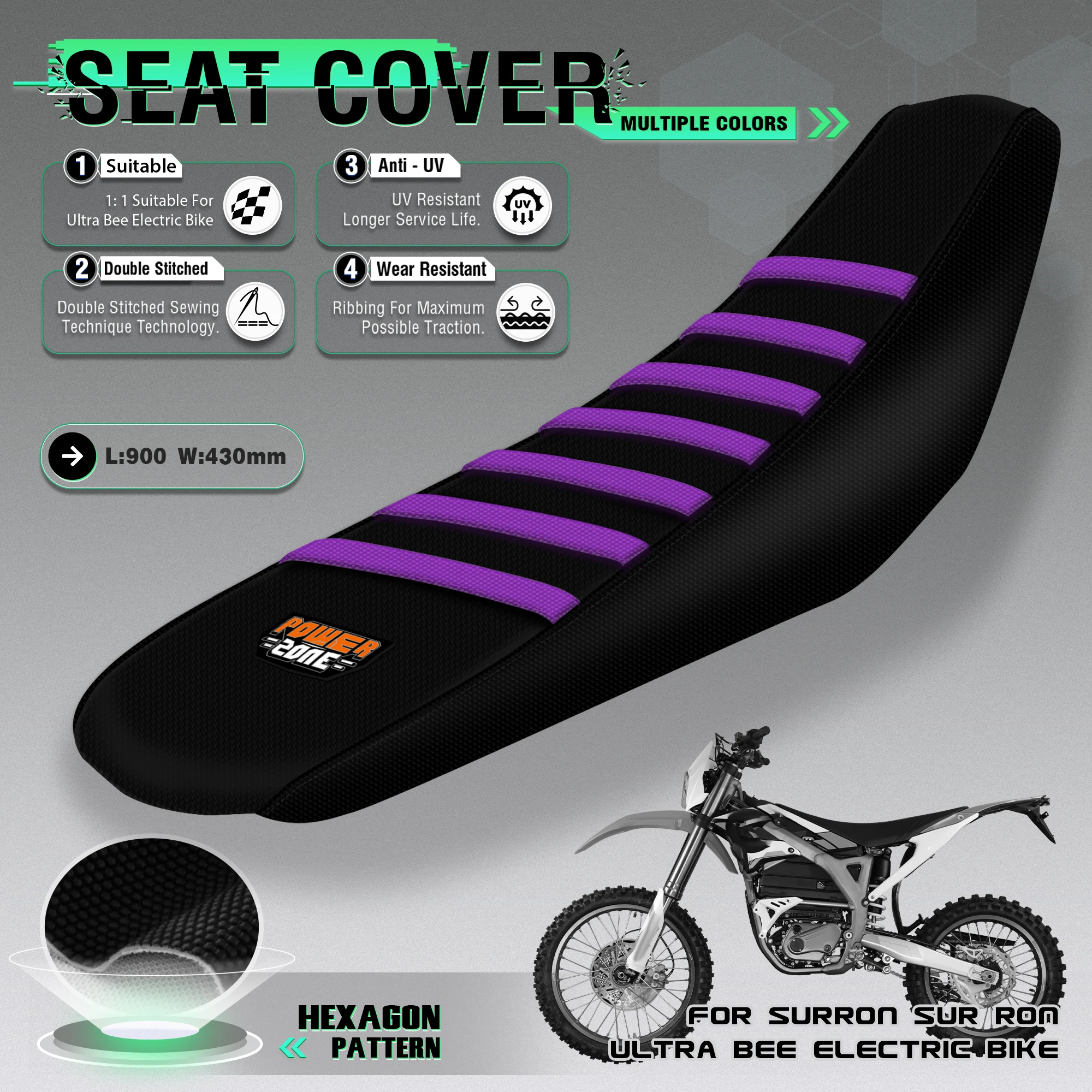 

Powerzone мотоциклетный ребристый резиновый чехол на сиденье, водостойкий мягкий ребристый чехол на сиденье, противоскользящий для Surron Ultra Bee