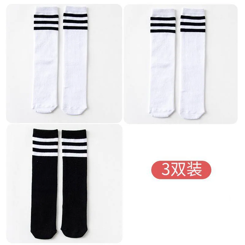 1/2/3Pairs Kinder Mädchen Kniehohe Baumwolle Socken Schwarz Weiß Drei-Linie Gestreiften Laufsport socken Fußball Golf Sport Socken – Detail 29