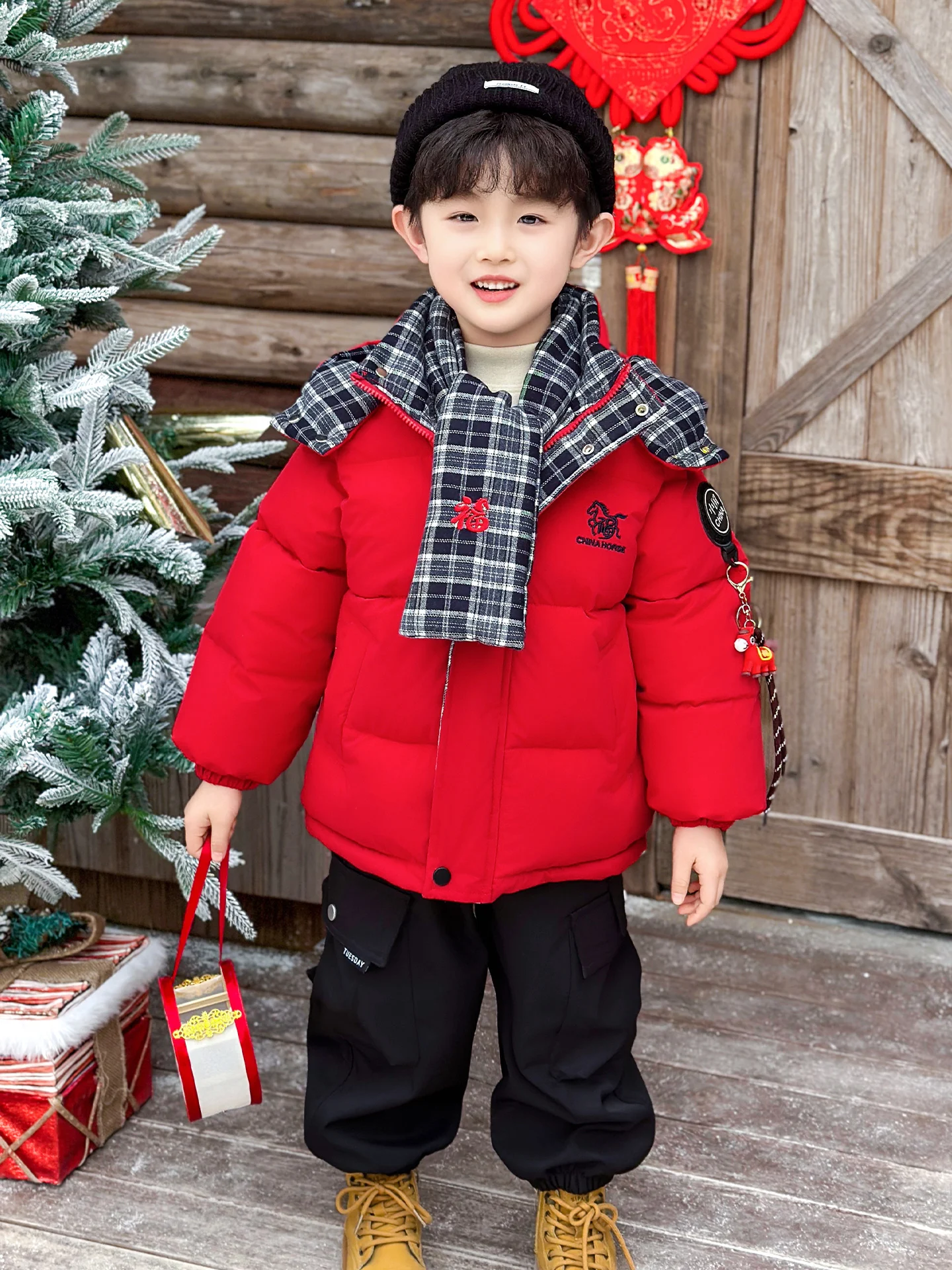 

Thiened Rabbit Fur Cotton Jaet for Boys New Year Visiting Winter Coat Children's Clothing Youth Sle Long Sve Zipper