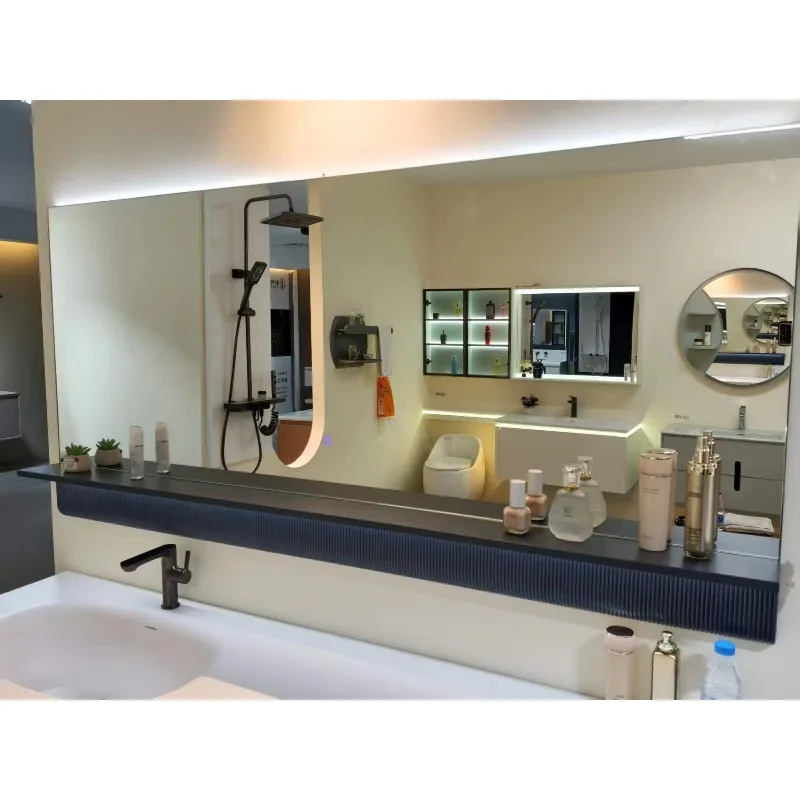 Modern Floating Water Resistant Bathroom Vanity Set with LED Mirror Marble Countertop Wood Drawers for Villa Use
