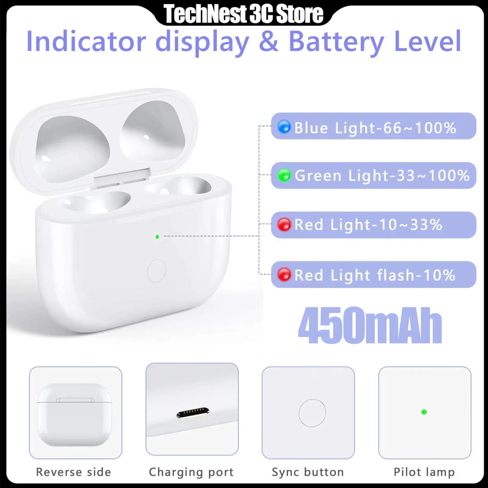 

For Airpods Pro1 2 type-c ports Wireless charging case suitable compatible with Bluetooth pairing and synchronization buttons