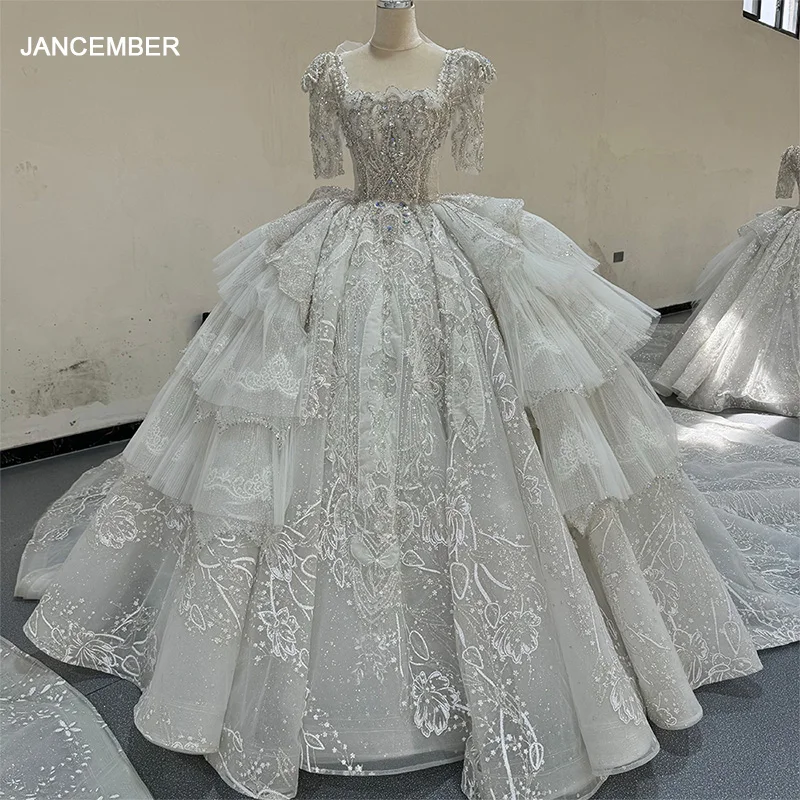 

Jancember Gorgeous Ball Gown Wedding Dress 2024 Long Sleeve Beading Chapel Train Backless Princess Bride Vestido De Novia MN231