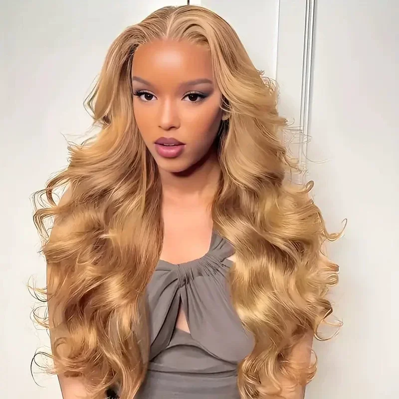 Honey Blond 16Inch Body Wave 13x4 Lace Front Human Hair  Transparent Lace Frontal Wigs 200% For Women